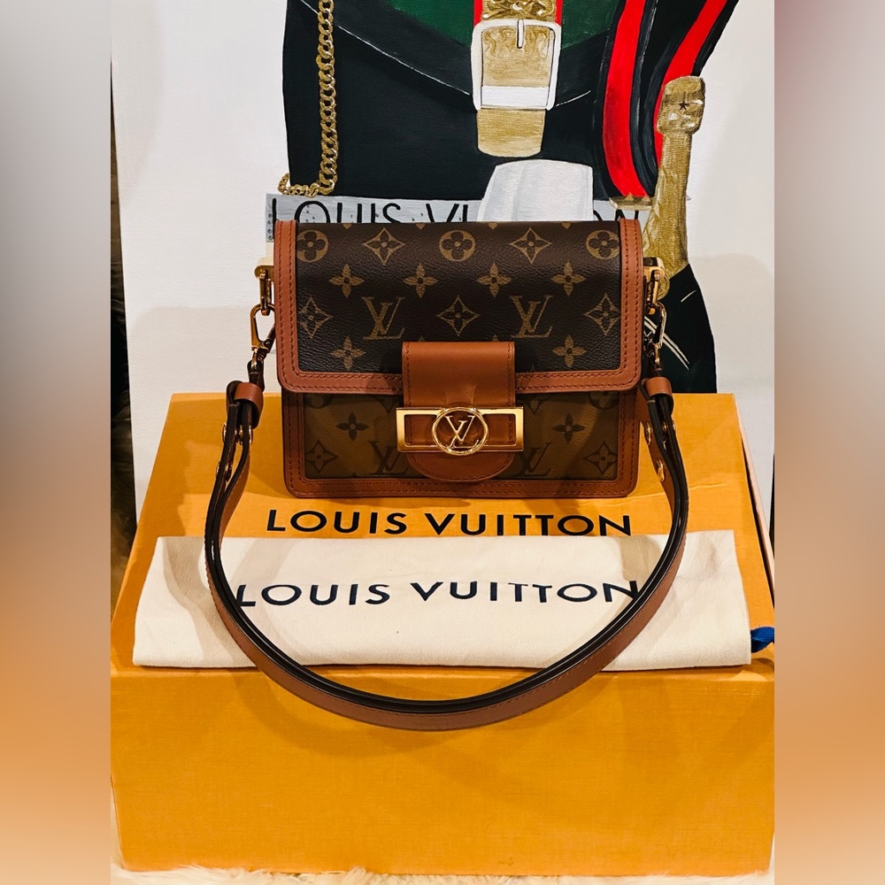 🔥 LOUIS VUITTON REVERSE MONOGRAM MINI DAUPHINE SHOULDER BAG FULL INCLUSION